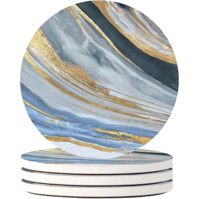Coasters Set, Ceramic Coasters, Round Cork Coasters, with Cork Base, for Home, Bar, Office, Restaurant Gifts, Unique Birthday Gifts