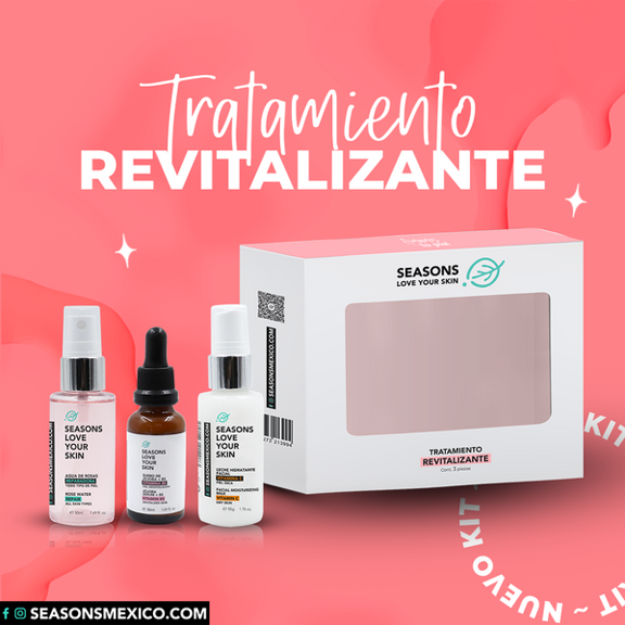 Kit Tratamiento Revitalizante Seasons Love Your Skin para pieles Desvitalizadas Agua de Rosas Suero Facial Jojoba Hidratante Vitamina C