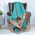 thumbnail image 4 of Kitty Soft Flannel Fleece Throw Blanket, Photo of a Veterinary Holding a Little Cat Examining Professionally, Cozy Plush for Indoor and Outdoor Use, 50" x 60", Warm Taupe Multicolor, by Ambesonne, 4 of 5