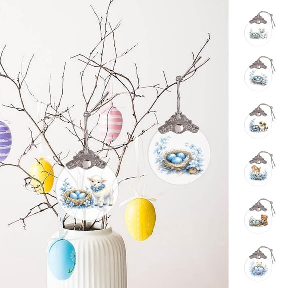 AZXY Easter Ornaments for Tree, 2D Flat Glass Miniature Easter Hanging Decorations, Assorted Spring Animal & Egg Ornaments for Small Tree, Easter Party & Home Indoor Outdoor Decor
