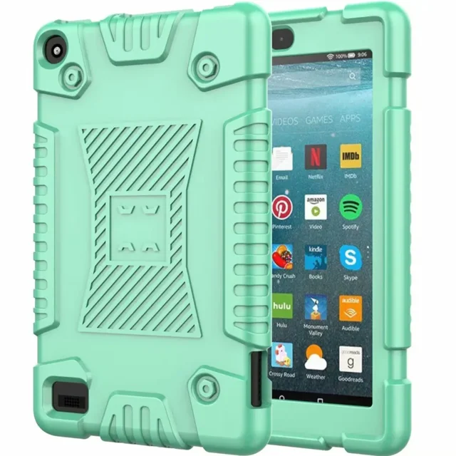 for Amazon Kindle Fire 7 2019 2017 Soft Silicone Case Shockproof Tablet Shell for new Kindle Fire 7 9th Generation 2019 Cover Mint Green