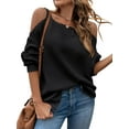 thumbnail image 3 of Xuanfei Women Square Neck Cold Shoulder Long Sleeve Slit Knit Sweater, 3 of 7