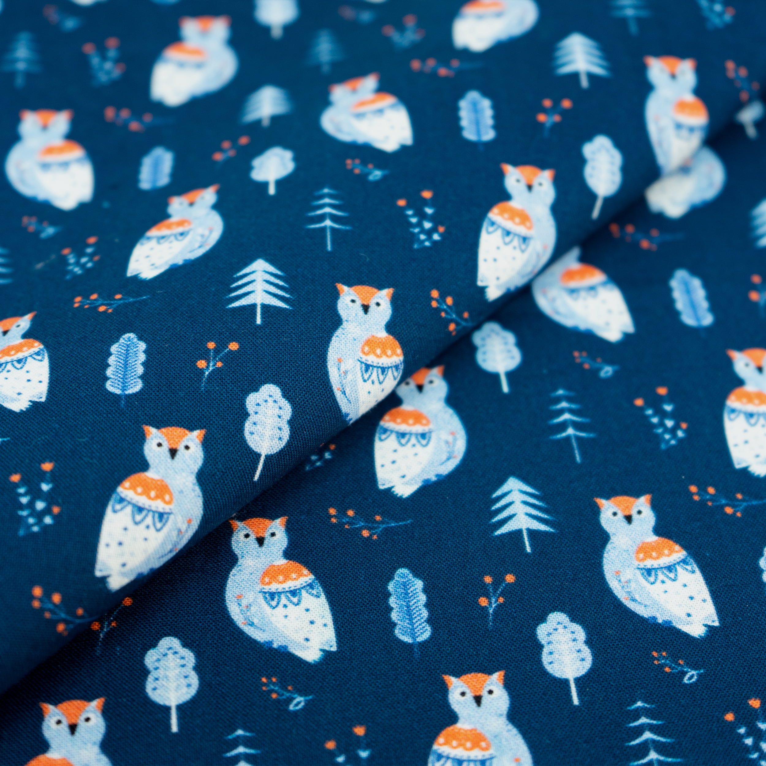 Singer Fabrics, 100% Cotton, Christmas Collection, Quilting Sewing Fabric, Modern Scandinavian Christmas Owl Navy, Cut by Yard