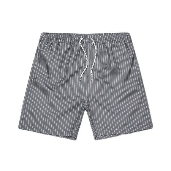 ZCFZJW Mens Striped Swim Trunks Lightweight Quick Dry Swimwear Summer Hawaiian Swimming Beach Shorts with Pocket Bathing Suits for Men Gray M