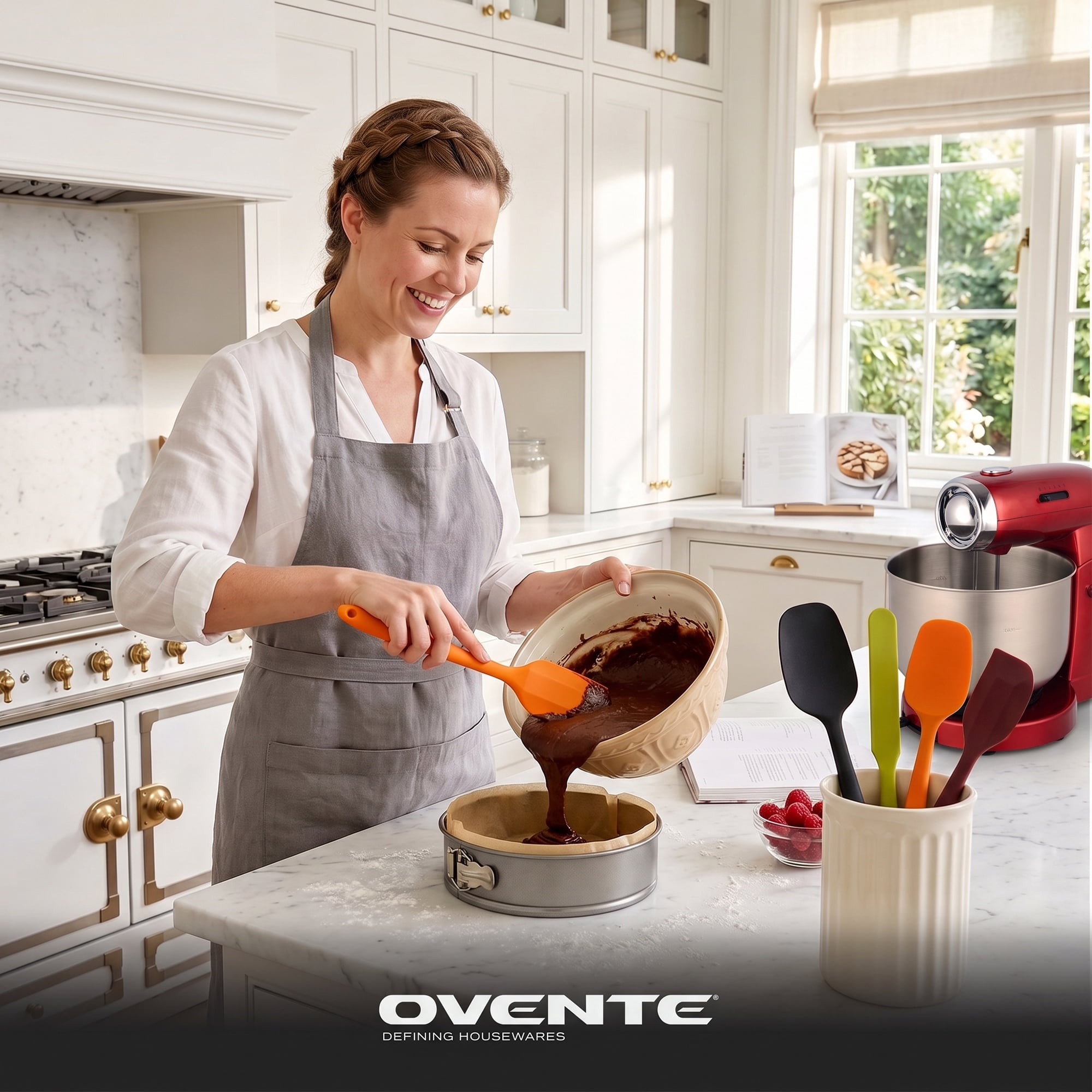 OVENTE Silicone Spatula Set of 5, Heat Resistant, Multicolor SP12305LBGOPR | Food Grade Rubber Spatula, BPA-Free and Dishwasher Safe, Nonstick Kitchen Utensils for Baking, Cooking and Mixing