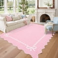 thumbnail image 1 of Nanan 3'x5' Scalloped Bow Border Area Rug, Modern Solid Washable Rug with Non Slip TPR Backing, Stain Resistant Low Pile Indoor Carpet Mat for Bedroom Hallway Nursery Decor, Pink, 1 of 7