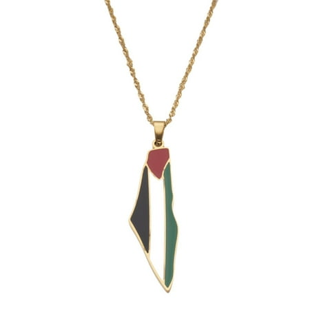 

5-20pcs Gold Plated Palestine Flag Map Necklace Pendant With 50cm Chain Palestinian
