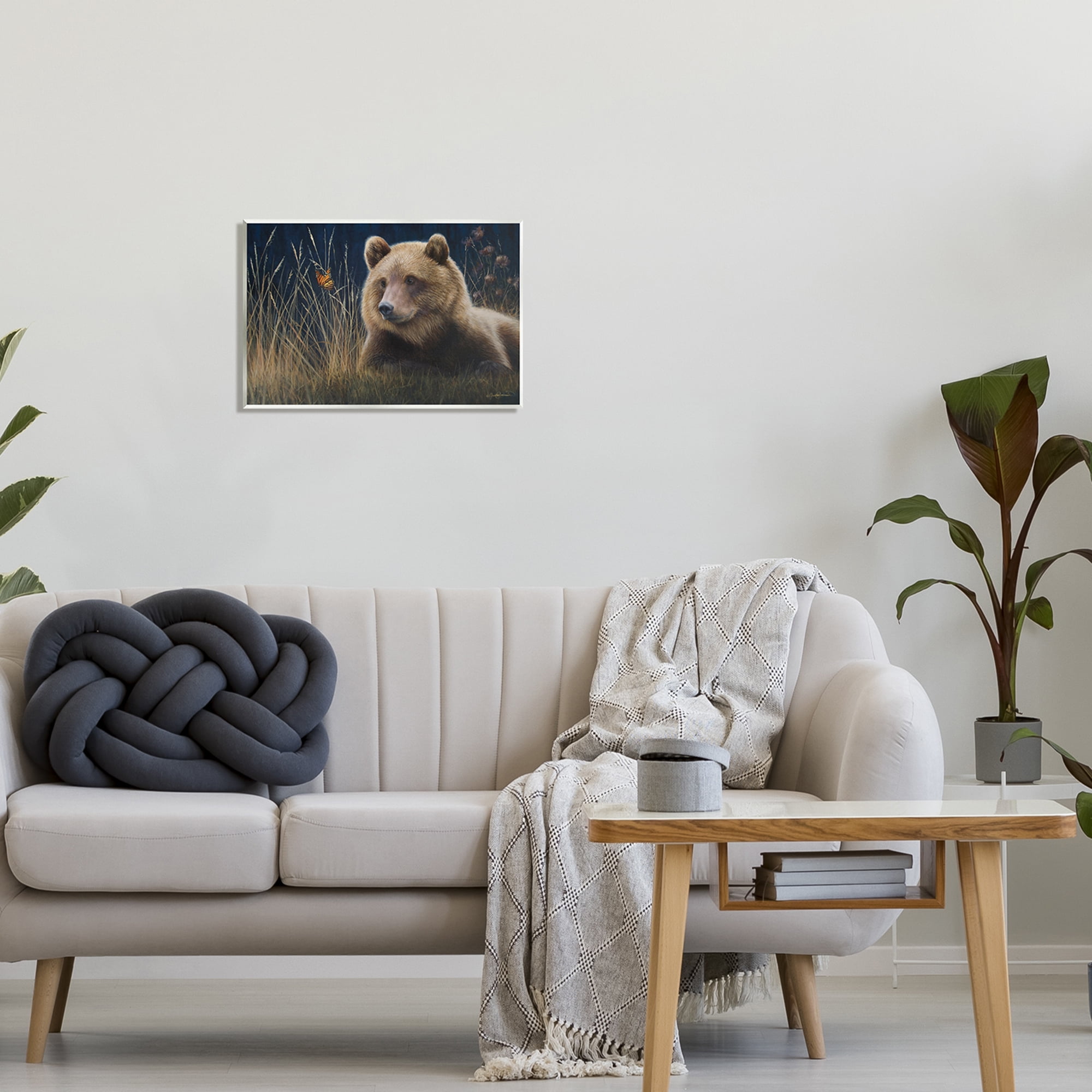 Stupell Industries Bear & Butterfly Scene Animals & Insects Painting Unframed Art Print Wall Art, 19 x 13