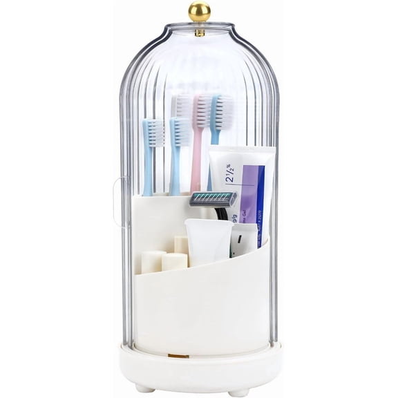 Toothbrush Organizer with Cover, 3-Slot Rotating Toothbrush Holder, Dustproof Bathroom Counter Organizer, Makeup Brush Holder for Vanity Storage
