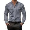 GuangCheng Mens Dress Shirts Checkered Long Sleeve Button Down Point Classic Collar Chest Pocket Slim Fit Blouses,Brown,L