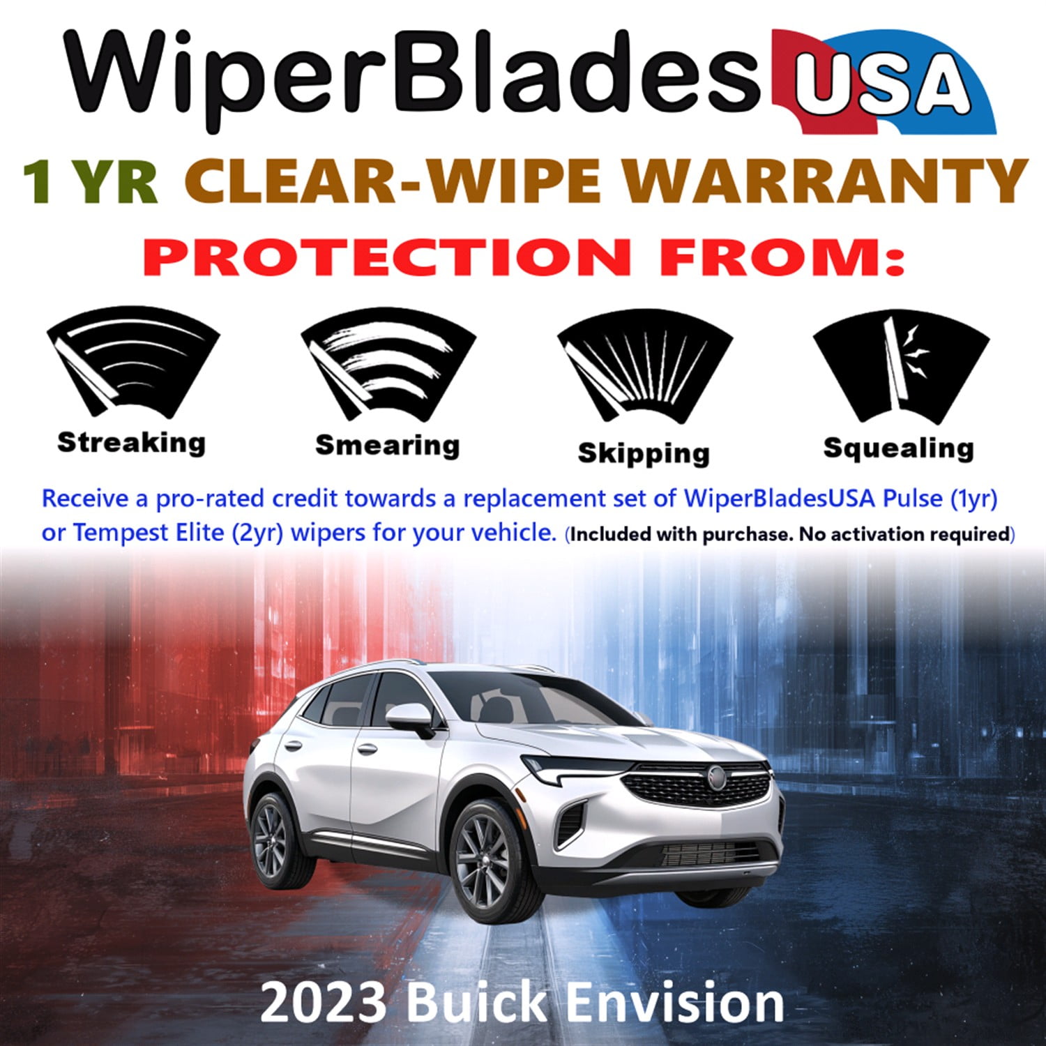 2023 Buick Envision Beam Wiper Blades Wipers w/1yr Warranty (Set of 3) w/Rear Wiper (WiperBladesUSA)