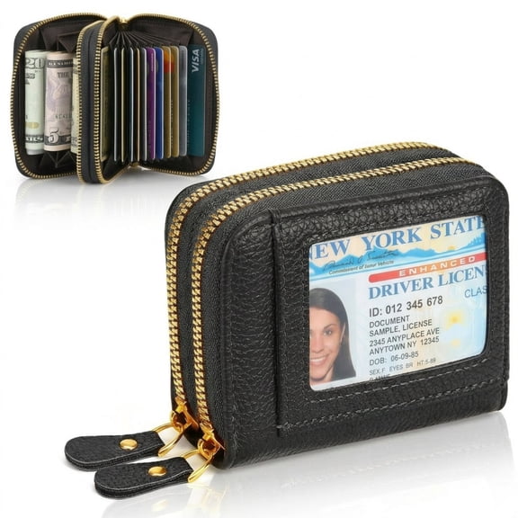 Small Genuine Leather Wallet for Women Men, RFID Blocking Credit Card Holder Wallet
