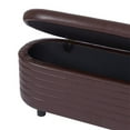 thumbnail image 6 of Oval Storage Ottoman Bench, 49.5" PU Leather Upholstered Entryway Bench with Safety Hinge and Solid Wood Legs, Flip Top Foot Rest Long Stool for Sofa Couch Bedroom End of Bed Living Room, Brown, 6 of 7