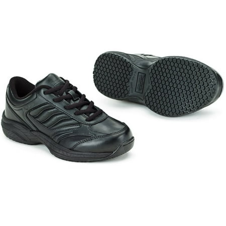 Slip Resistant Womens Kandice Leather Oxford Don't just stay safe, stay Tredsafe with these unisex slip-resistant shoes. Featuring a stylish faux leather upper, these shoes have a hassle-free slip-on style, so you won't have to fumble See More Shoes.