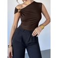 thumbnail image 4 of Women'S Off the Shoulder Tops Mental Elegant Asymmetrical Dressy Top Going Out Outfits Brown XL, 4 of 9