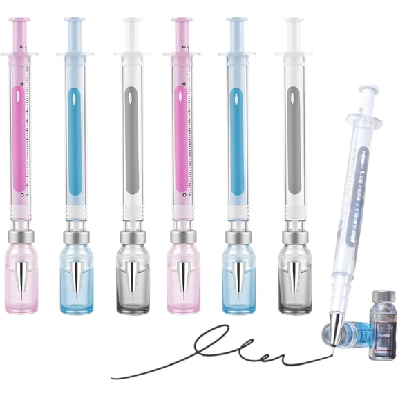 6 Pack Of Syringe Shaped Ink Pens, 2026 New Creative Syringe Shaped Gel Pen, Funny Novelty Ballpoint Pens for Office Supplies, 0.38mm Black Neutral Pen, Pen Body Color Random (6 Pack)