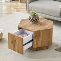JERFIT Modern Hexagon End Table with Drawer, Wood Grain MDF Side Table for Living Room, Small Accent Table with Storage, Bedroom Nightstand