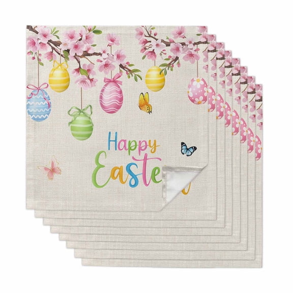 Happy Easter Cloth Napkins, Spring Colorful Eggs Butterfly on Linen Washable and Reusable Dinner Napkins Set of 8, Table Napkin for Kitchen Party Birthday Wedding Hotel Housewarming 20"x20"