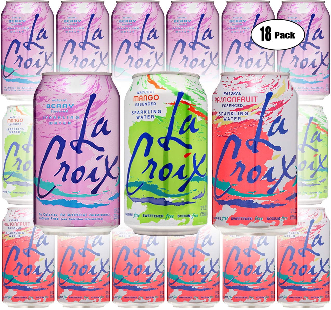 La Croix Passion Fruit, Mango, Berry Variety Pack, 12oz Cans (18Pack