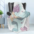 thumbnail image 4 of Mermaid Soft Flannel Fleece Throw Blanket, Cartoon of Underwater Couple with Fish Tails, Cozy Plush for Indoor and Outdoor Use, 50" x 70", Lilac Baby Blue, by Ambesonne, 4 of 5