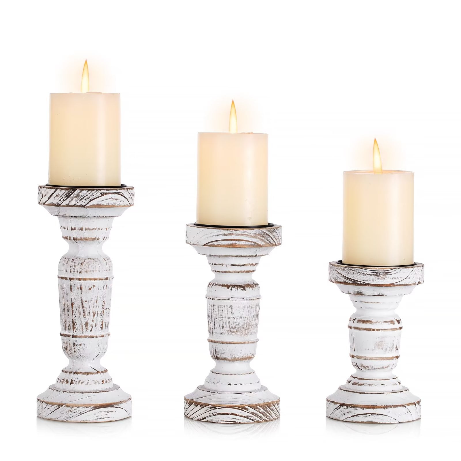 Sziqiqi Pillar Candle Holders Rustic Wood Candle Holder Set of 3
