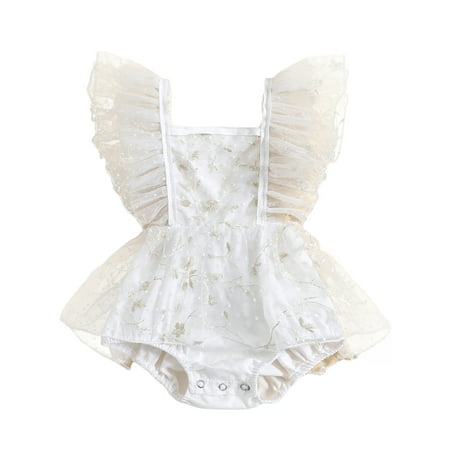 

Musuos Baby Girl Romper Dress Summer Lace Floral Embroidery Mesh Onesie Bodysuit