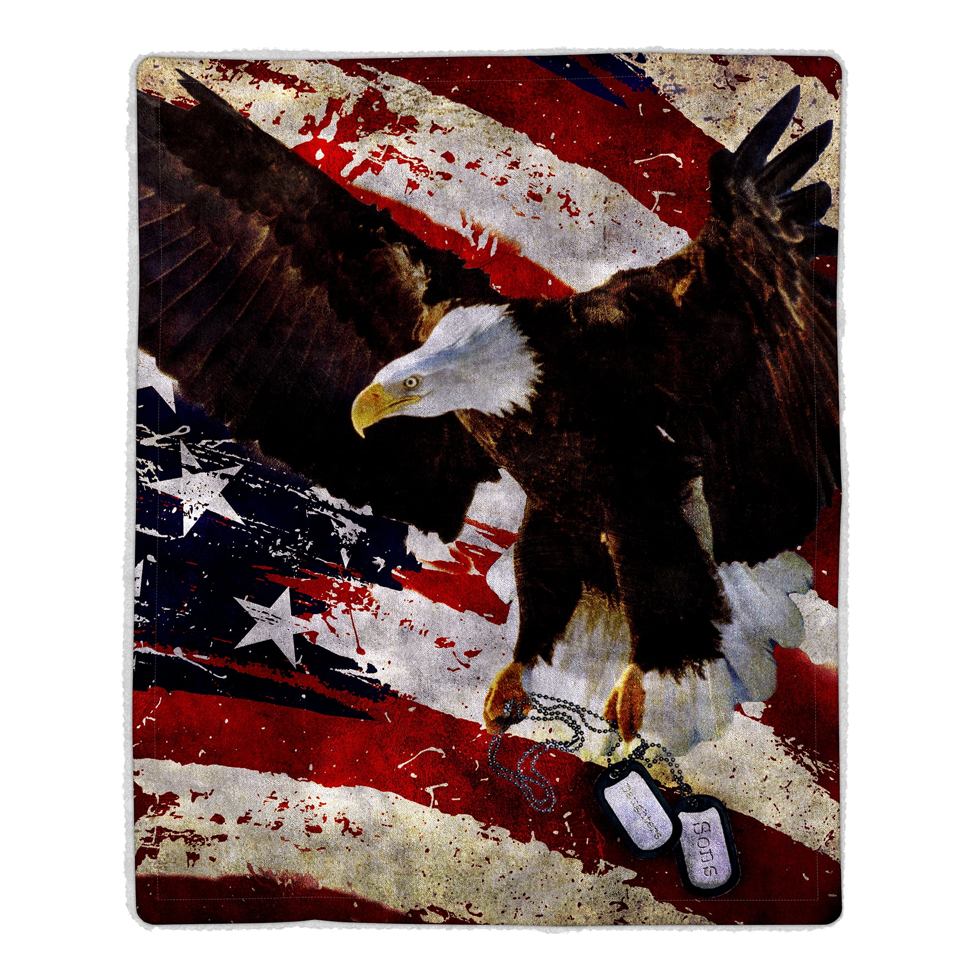 New American Bald Eagles with Waving US American Flag Fleece Throw Blanket Gift 