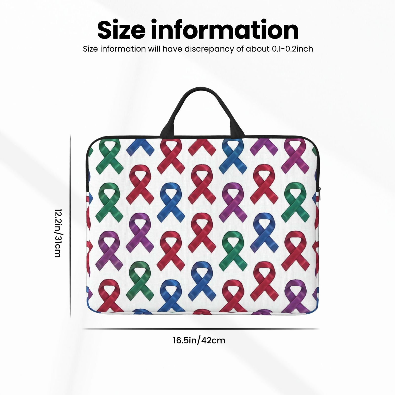 Laptop Sleeve Bag For Women Men 14inch Waterproof Durable Protective Computer Carrying Cover Handle Laptop Case Bag Cancer Awareness Ribbon Pattern - Jewel Tones