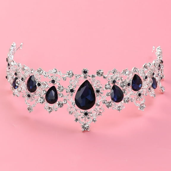 LABSERRON Vintage Baroque Tiaras Bridal Tiara Rhinestone Crown Dark Blue 1 Piece 6.3X6.3X2.4In Hair Accessory