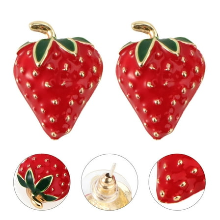 Masteelf  2 Pcs Zircon Earrings Studs Red Wedding Strawberry Items Bride
