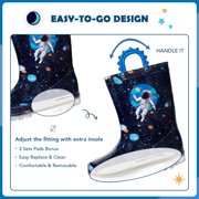 EUXTERPA Toddler Kids Light Up Rain Boots Boys Astronaut Waterproof Boots Little Kid Size 11