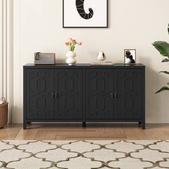 Heynemo 60" Sideboard with Storage, Accent Buffet Cabinet with Adjustable Shelves, Perfect for Entryway, Living Room, Dining Room, Bedroom, Black