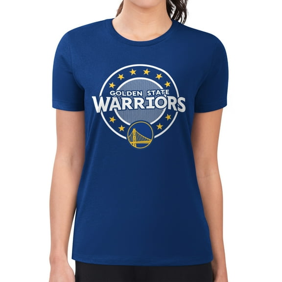 Women's G-III 4Her by Carl Banks Royal Golden State Warriors Super-Slim Lightweight Pinstripe Circle Graphic T-Shirt