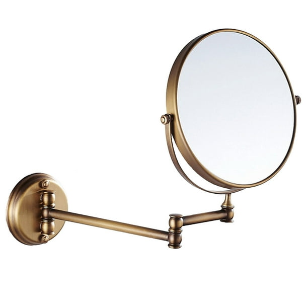 8 Inch Double Sided Wall Mount Makeup, Antique Brass Round Vanity Mirror