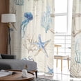 thumbnail image 4 of Nautical Coastal Semi Sheer Curtains 63 Inch Length 2 Panels Set, Vintage Beach Octopus Turtle Jellyfish Sheer Kitchen Curtain Privacy Voile Window Curtain for Living Room Bedroom Rod Pocket Drapes, 4 of 7