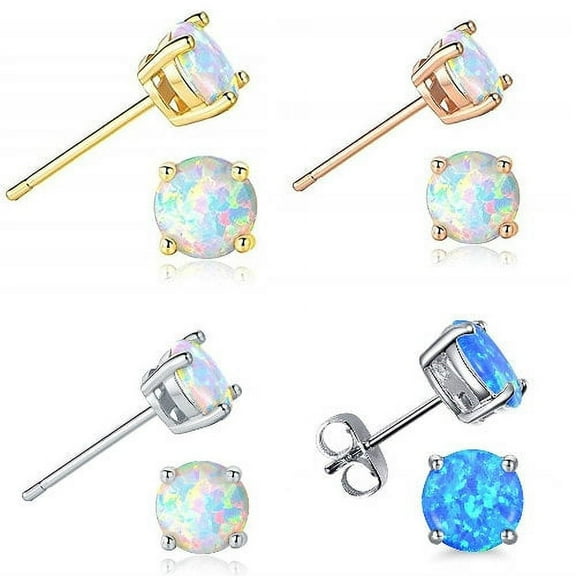 925 Sterling Silver Fire Opal Stud Earrings Rose Gold Plated Over .925 Silver