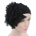 thumbnail image 2 of FKMJH Women Large Flower Turban Hat Elastic Pre-Tied Headwrap Stretchy Beanie Big Floral Sleep Cap Full Coverage Soft Head Scarf Polyester Black,One Size, 2 of 2