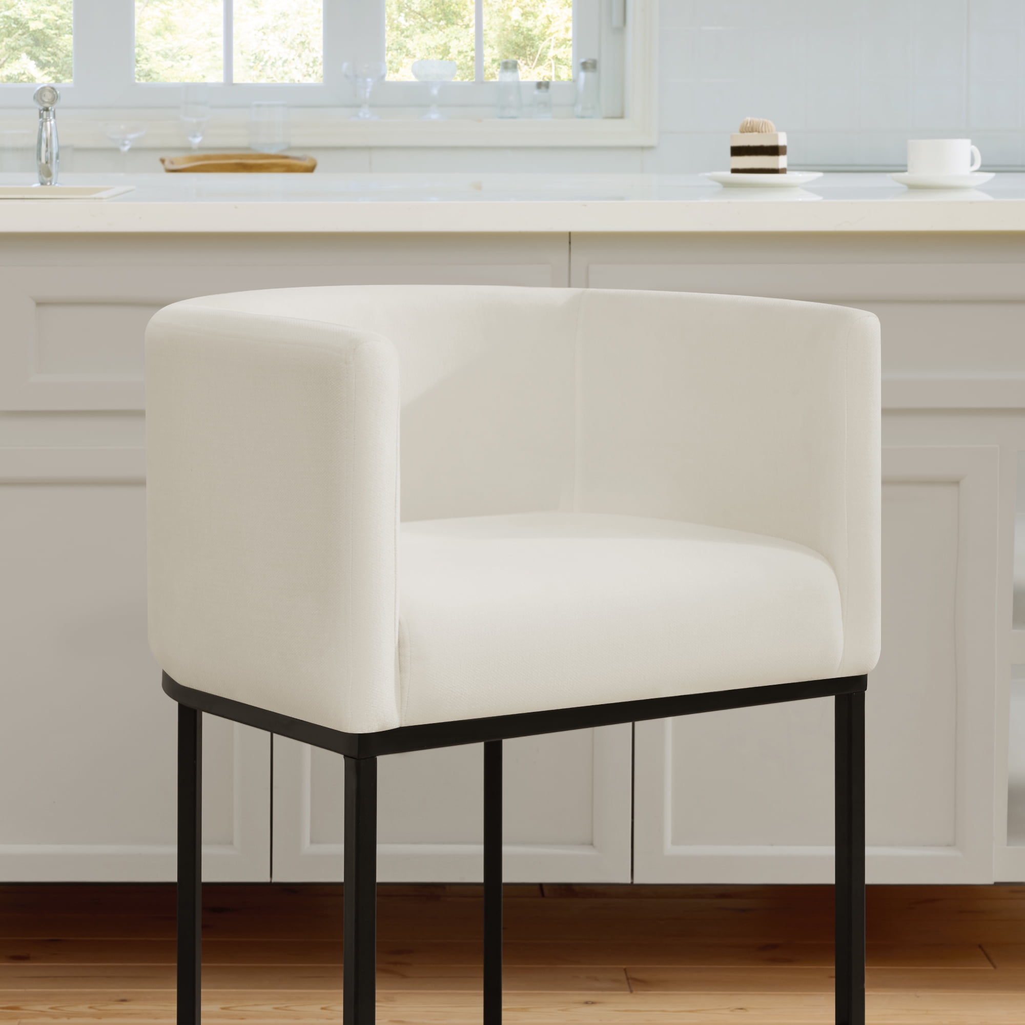 Spruce & Spring Modern Barrel-Back Upholstered Counter Stool with Wide Seat for Kitchen Island or Home Bar Set of 2, Ivory