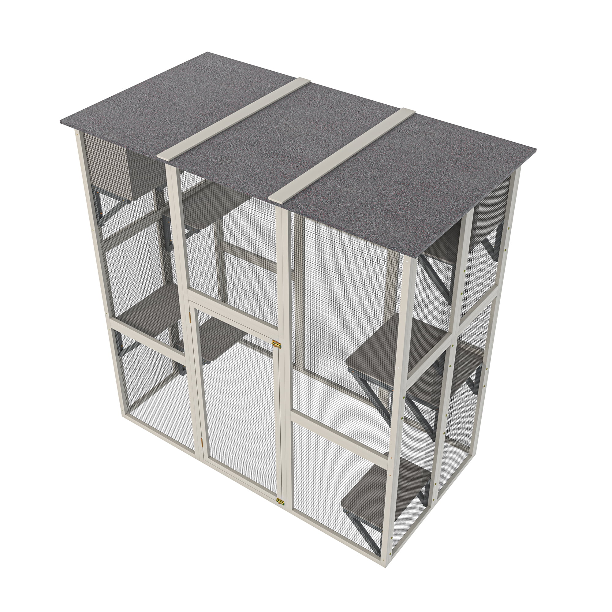 imerelez 70 inch Wooden Outdoor Catio Cat Enclosure with Weatherproof Asphalt Roof, Large Walk-in Cat House with 6 Platforms & 2 Napping Boxes, Solid Wood Cat Cage Kennel Condo Playpen for Patio