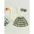 thumbnail image 2 of GXFC Baby Girl Fall Outfits Clothes 6M 9M 12M 18M 24M Newborn Girl Long Sleeve Romper Tops and Plaid A-line Skirt and Headband 3Pcs Casual Autumn Clothing for Infant Girl, 2 of 8