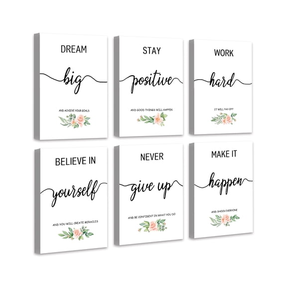 Drsoum Motivational Wall Art Home Office Inspirational Framed Wall Decor Positive Affirmations Quotes Poster Art for Women Men Kids, Set of 6