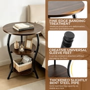 NUBILY Vintage 3-Tier Round Side Table, 15.8Lx15.8Wx24.8H, Slim Waist Design, Compact for Small Spaces, Brown Storag Shelf, MDF Top & Iron Frame