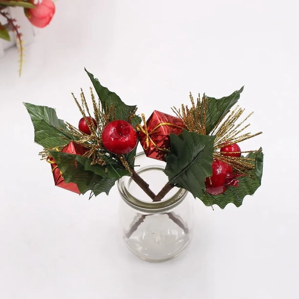 Flores de bayas artificiales Rama de pino Árbol de Navidad Decoraciones de fiesta de Navidad Planta falsa para decoración del hogar Año Nuevo 2023 Adornos DIY Regalo Suministros de artesanía Accesorio
