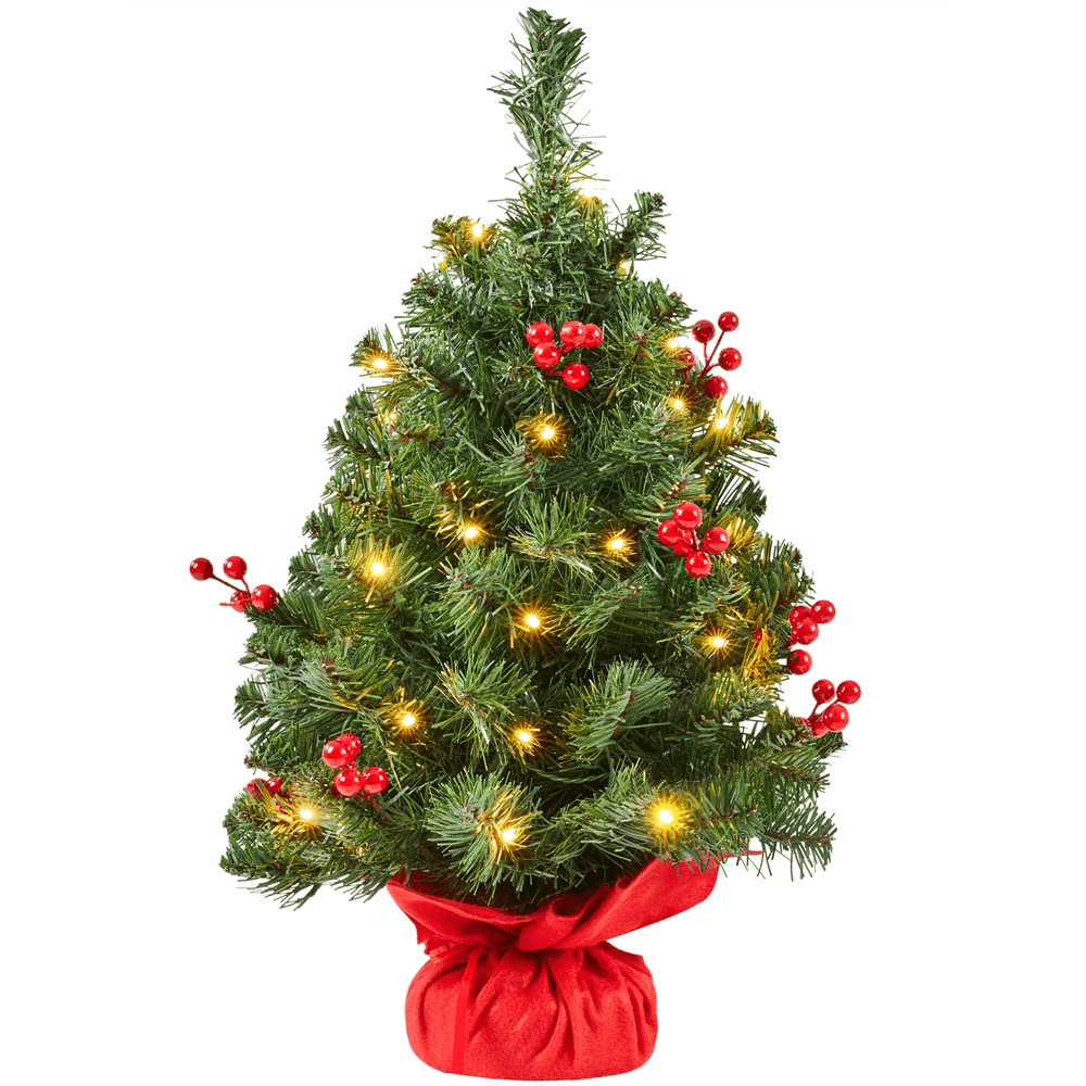 Renwick 2 ft Tabletop Christmas Tree with 35 LED Lights & Red Berries, Green