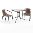 thumbnail image 3 of Flash Furniture 28'' Square Glass Metal Table with Dark Brown Rattan Edging and 2 Dark Brown Rattan Stack Chairs, 3 of 14