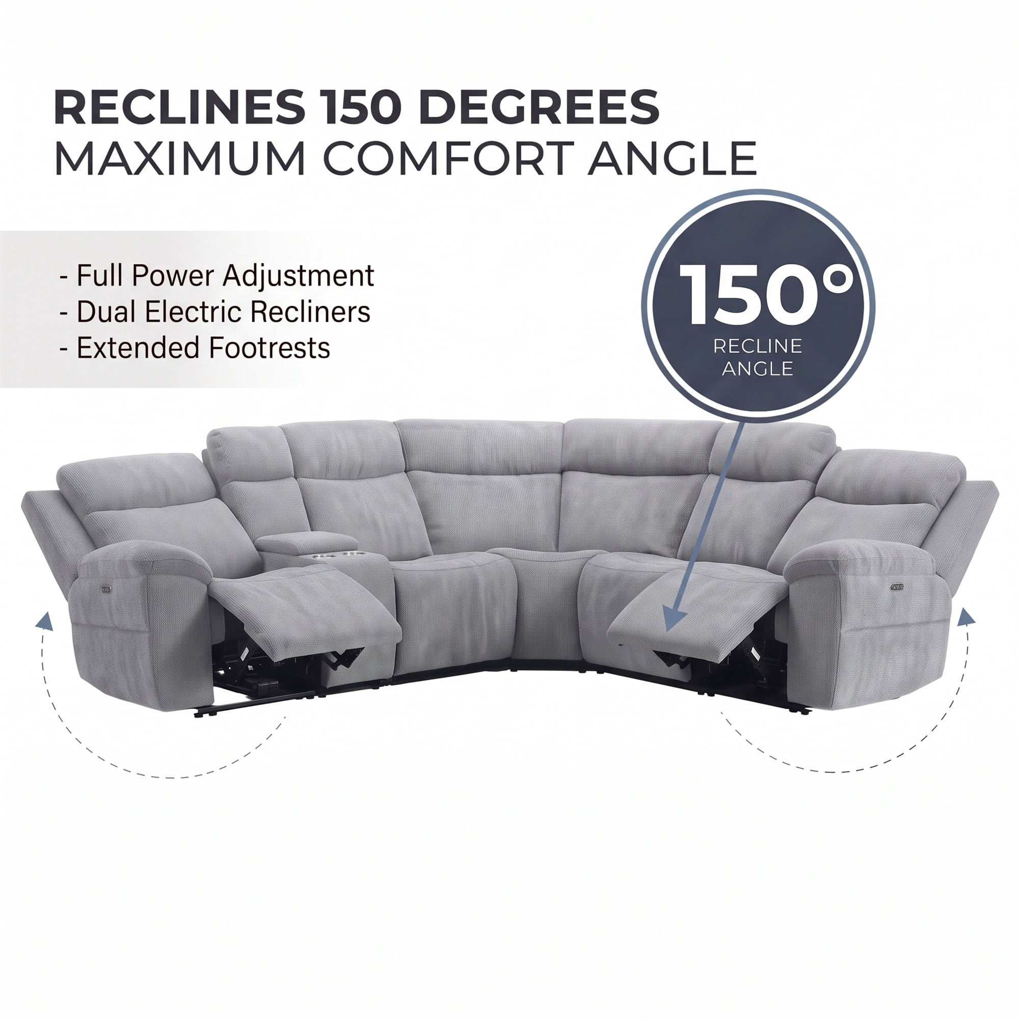 AC Pacific Tammy 6-Piece Reclining Sectional Sofa, Light Grey