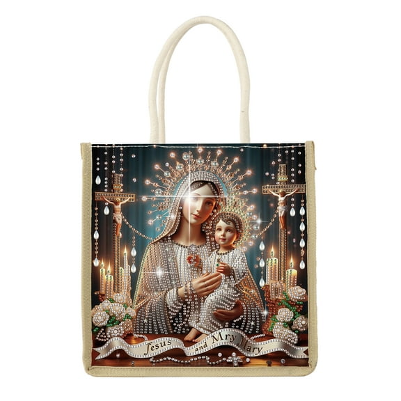 Diamond Painting Kit Handbag Cross-Patterned Virgin Mary DIY Diamond Art Design Creative Gift Spacious Commuter Tote