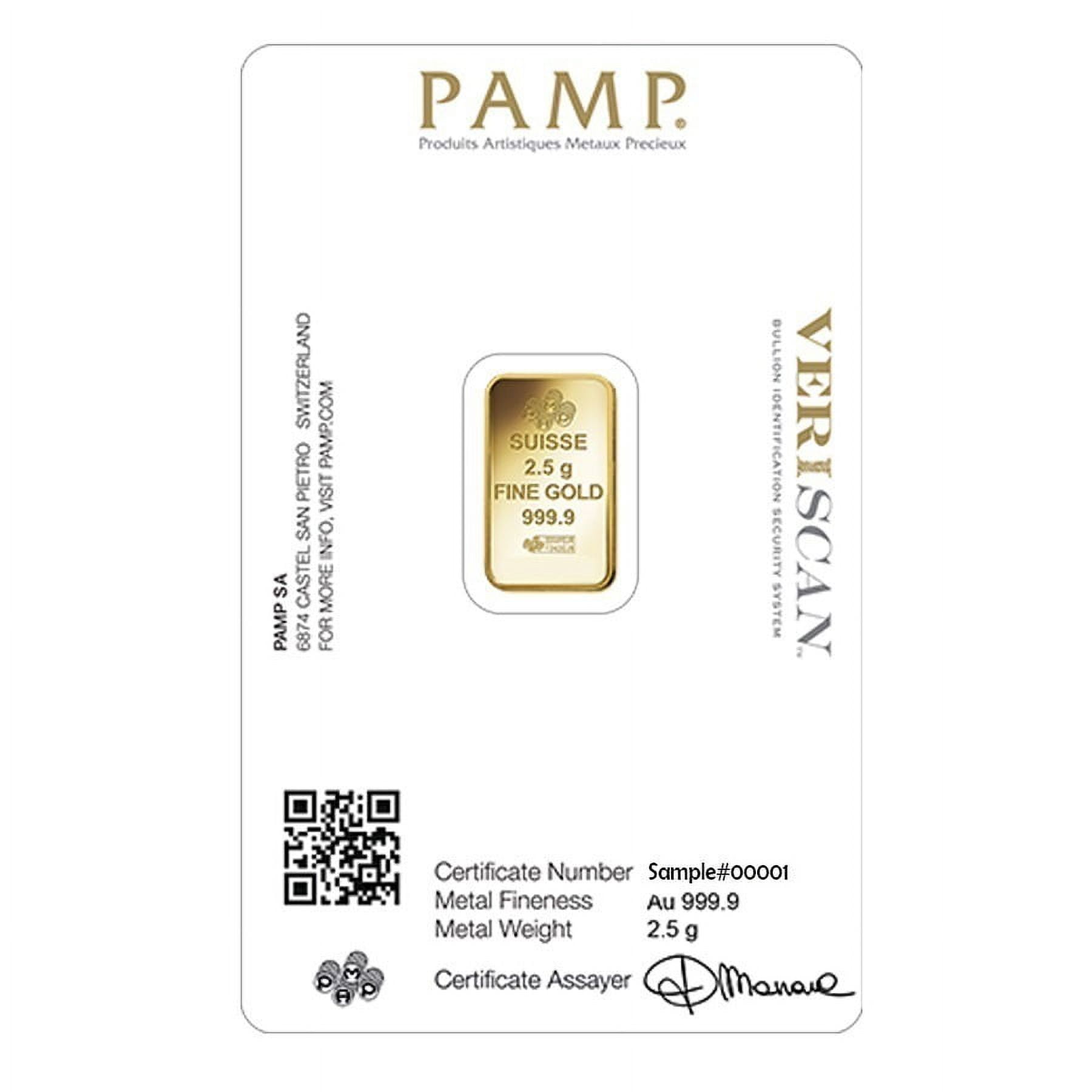 2.5 Gram Gold Bar PAMP Suisse Lady Fortuna Veriscan .9999 Fine (in Assay)