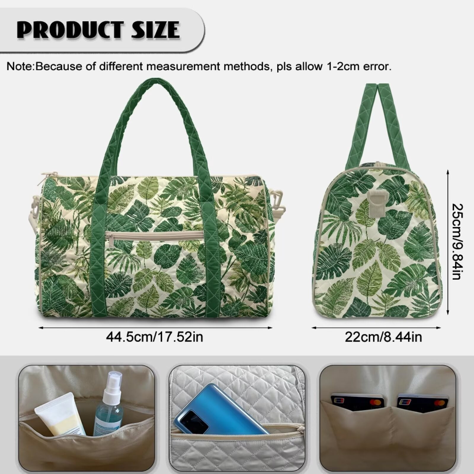 Chririnla Tropical Leaf Print Versatile Weekender Bag with Quilted Fabric & Luggage Handle Strap for Man Women Unisex Gym Bag Fits Under Seat