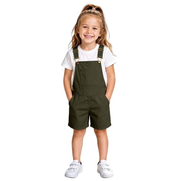 LIIPEE Girls Suspender Shorts Casual Summer Solid Color Elastic Waist Loose Fit Beach Party Children Pockets Fashion Versatile Comfortable Cute Shorts,10-11 Years